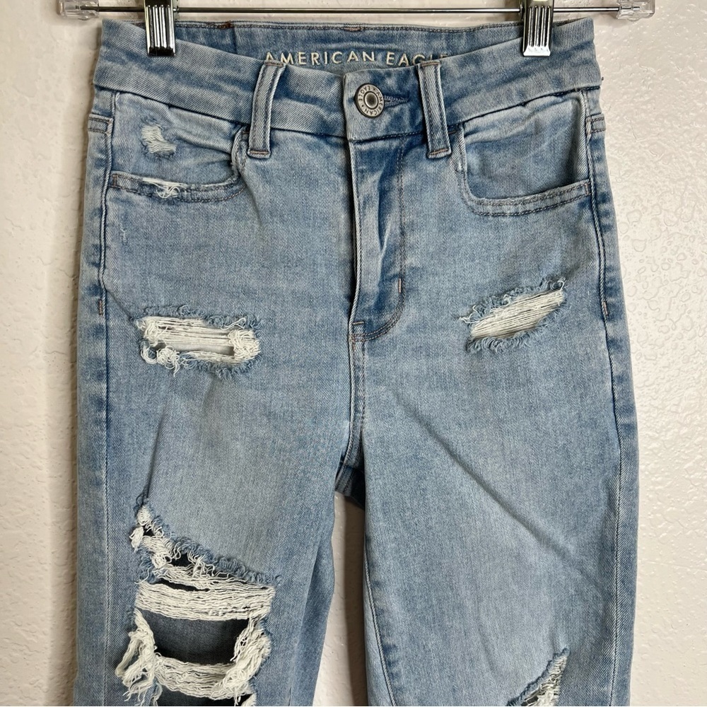 American Eagle Jeans Women 00 R Curvy Hi Rise Jegging light distressed b22 - Picture 2 of 10